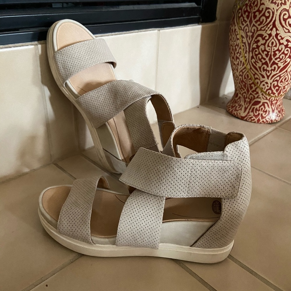 Cream colored suede espadrilles